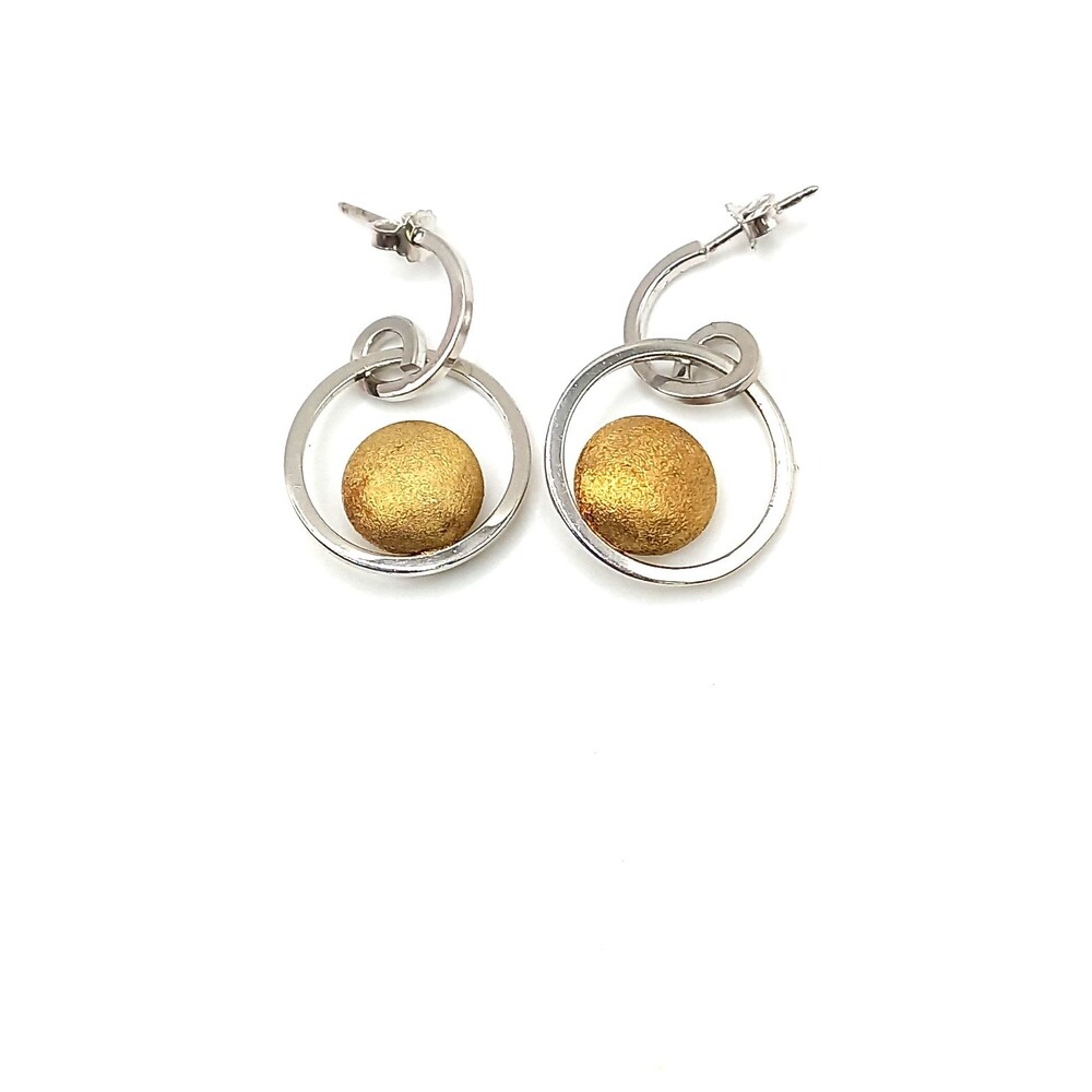 Frederic Duclos Two-Tone Sterling Silver & Gold Textured Disc Drop Earrings